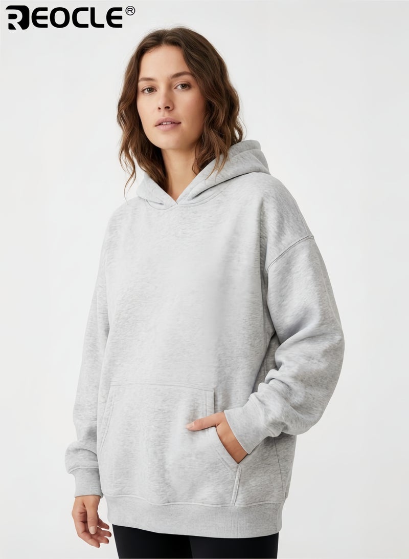 REOCLE Women's Oversized Hoodie with Fleece Lining and Pullover Design Cozy Sweatshirt with Kangaroo Pocket for Fall Winter Fashion - Image 1